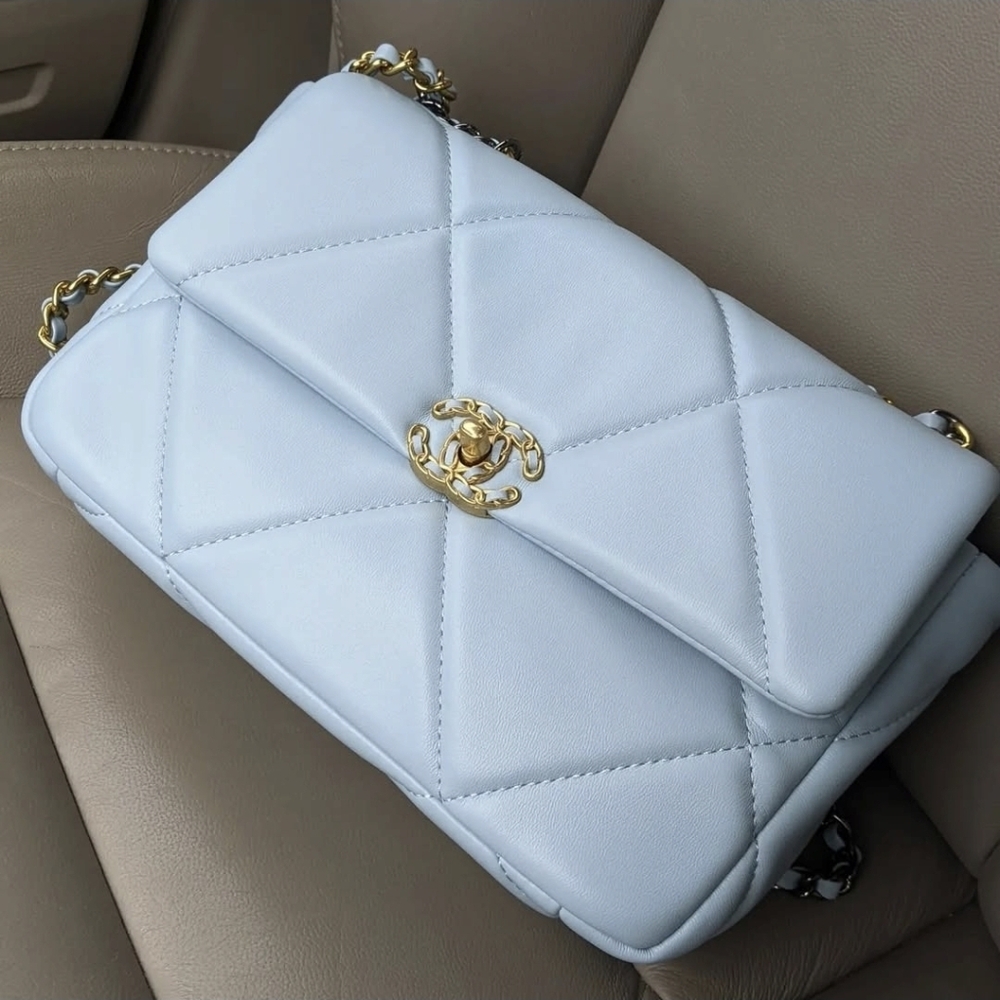 Light Blue Quilted Flap Purse 19